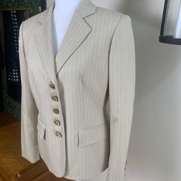 Jones New York Size 6 Blazer Jacket Beige Stripe Career Classic Capsule Wardrobe - Picture 4 of 13